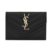 Saint Laurent Cassandre Matelasse Small Envelope Wallet in Grain de Poudre Embossed Leather Black Gold