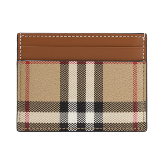 8070418 Burberry Check and Leather Card Case Archive Beige