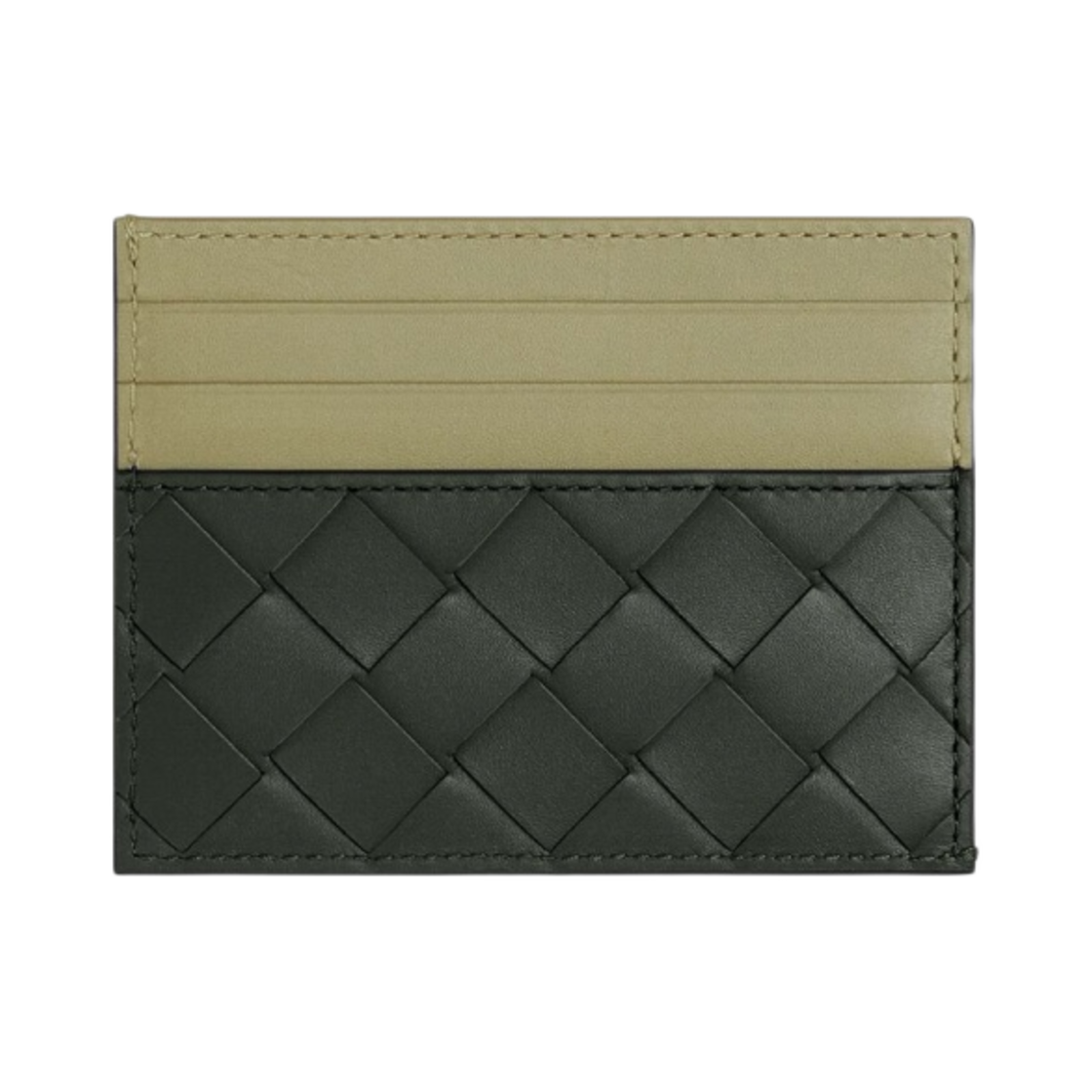 보테가 베네타 인트레치아토 크레딧 카드 케이스 다크 그린 트래버틴(Bottega Veneta Intrecciato Credit Card Case Dark Green Travertine) - 1