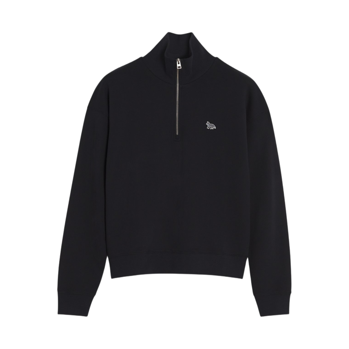 (W) 메종 키츠네 베이비 폭스 패치 하프 집 스웨트셔츠 블랙((W) Maison Kitsune Baby Fox Patch Half Zip Sweatshirt Black) - 1