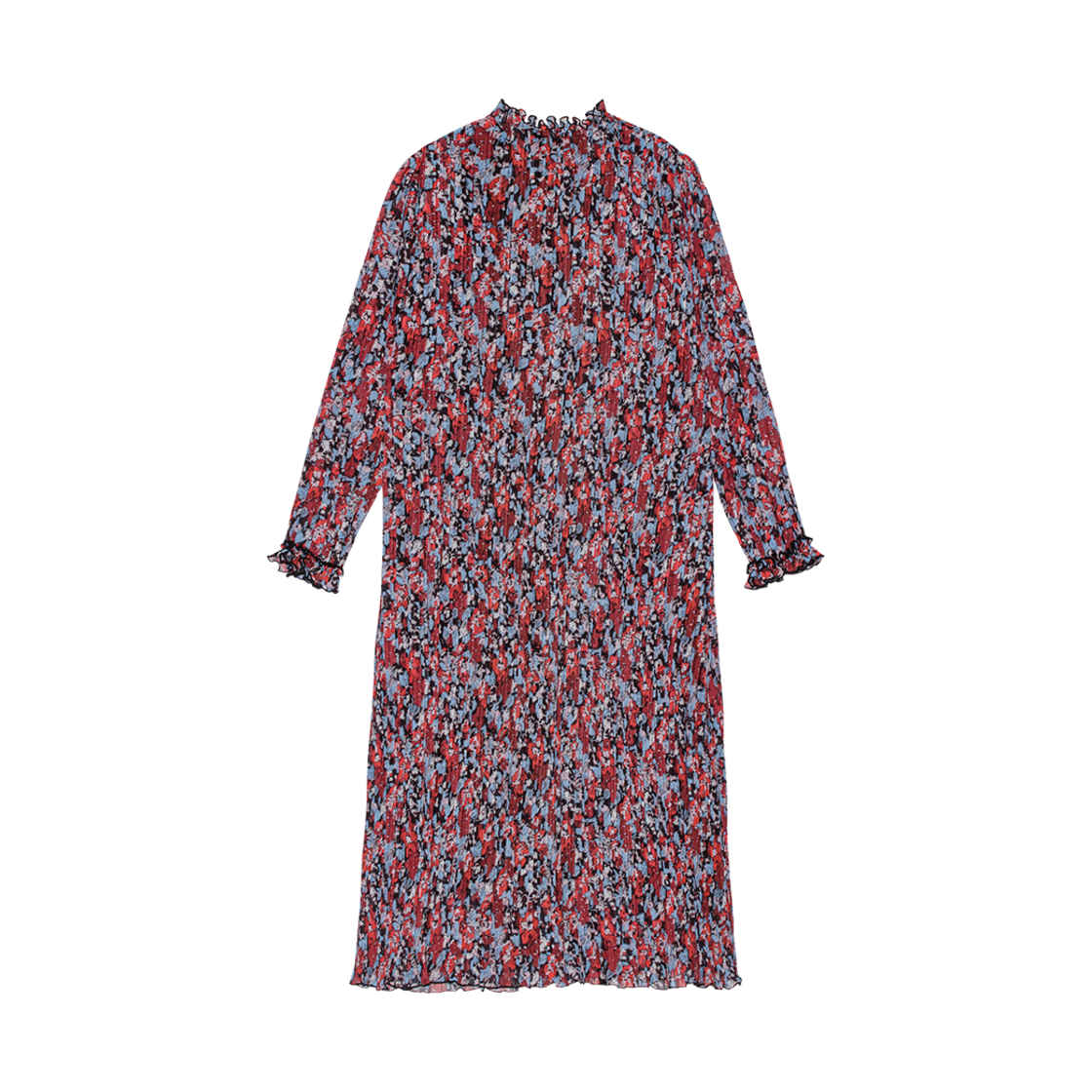 (W) 가니 플리츠 조지테 미디 드레스 하이 리스크 레드((W) Ganni Pleated Georgette Midi Dress High Risk Red) - 2