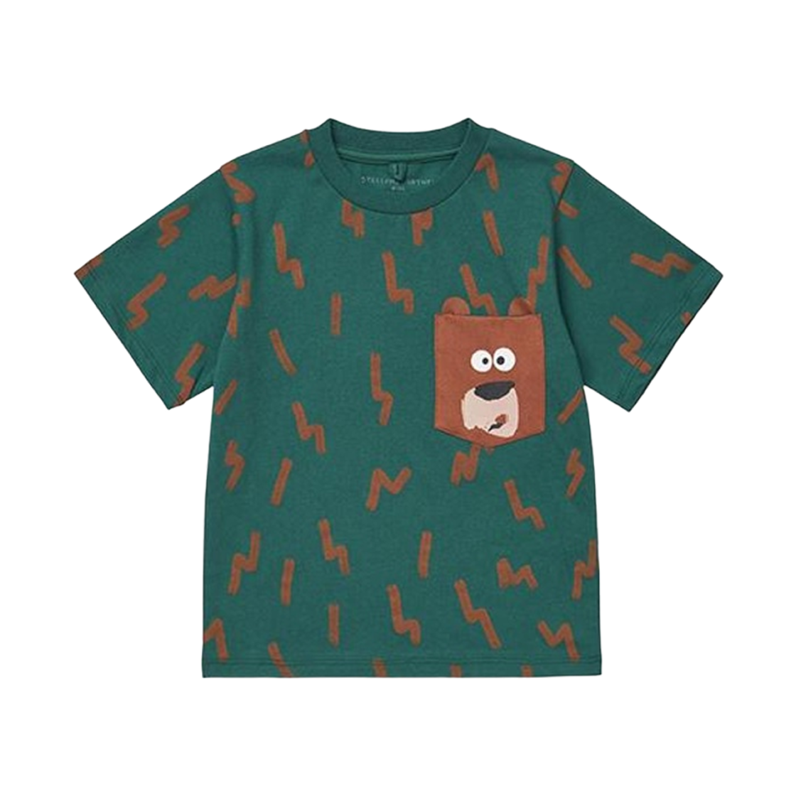 TT8P71Z1394719MA (Kids) Stella McCartney Lightning Bolt Bear Chest Pocket T-Shirt Green