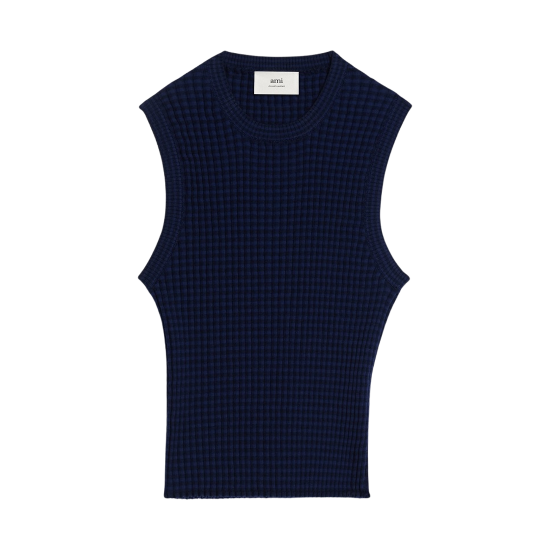 (W) 아미 플리츠 슬리브리스 스웨터 노틱 블루((W) AMI Pleated Sleeveless Sweater Nautic Blue) - 1