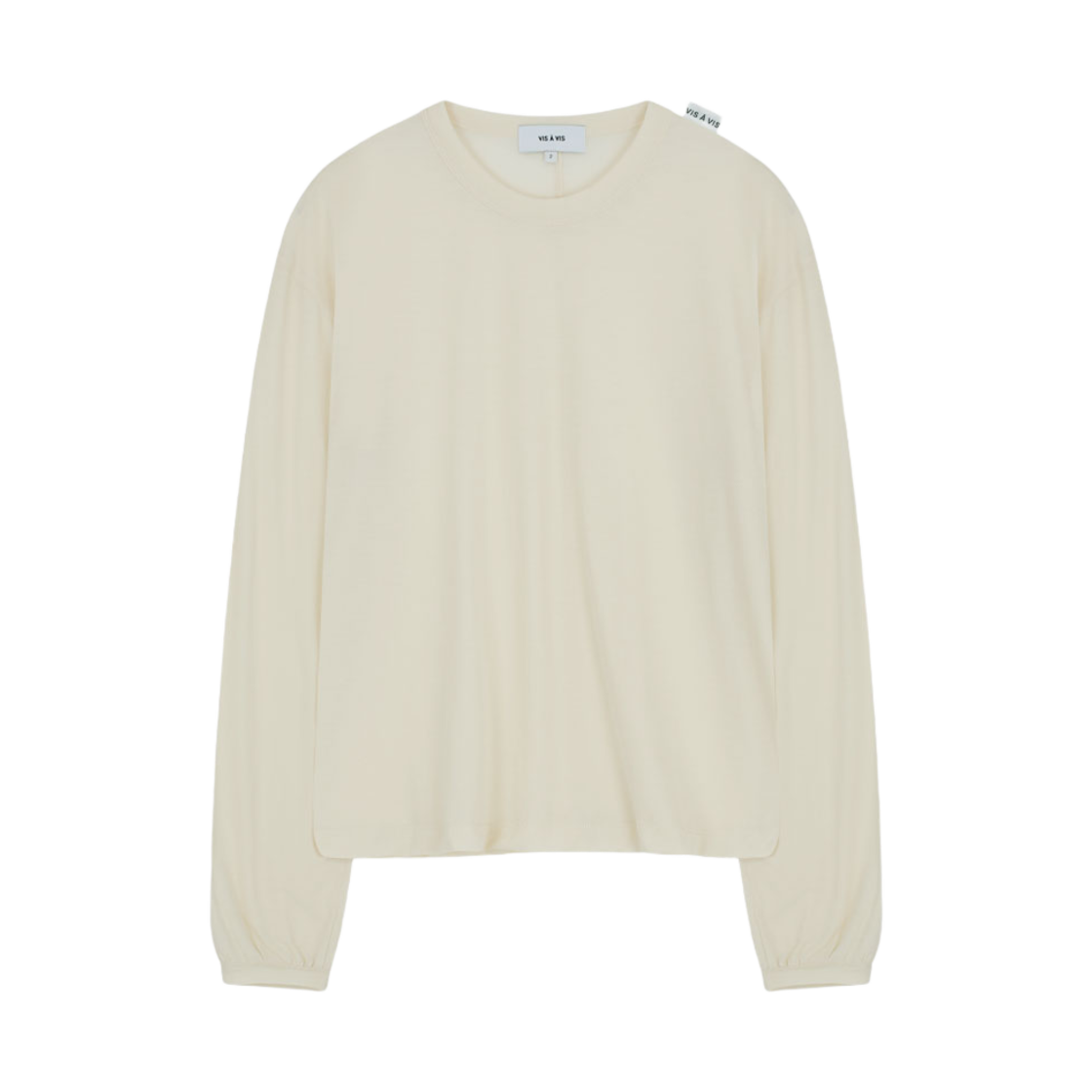 252-2404-02 VIS A VIS Cotton Long Sleeved Center Back Seam Tee Shirt W. Gathered Sleeve Ivory