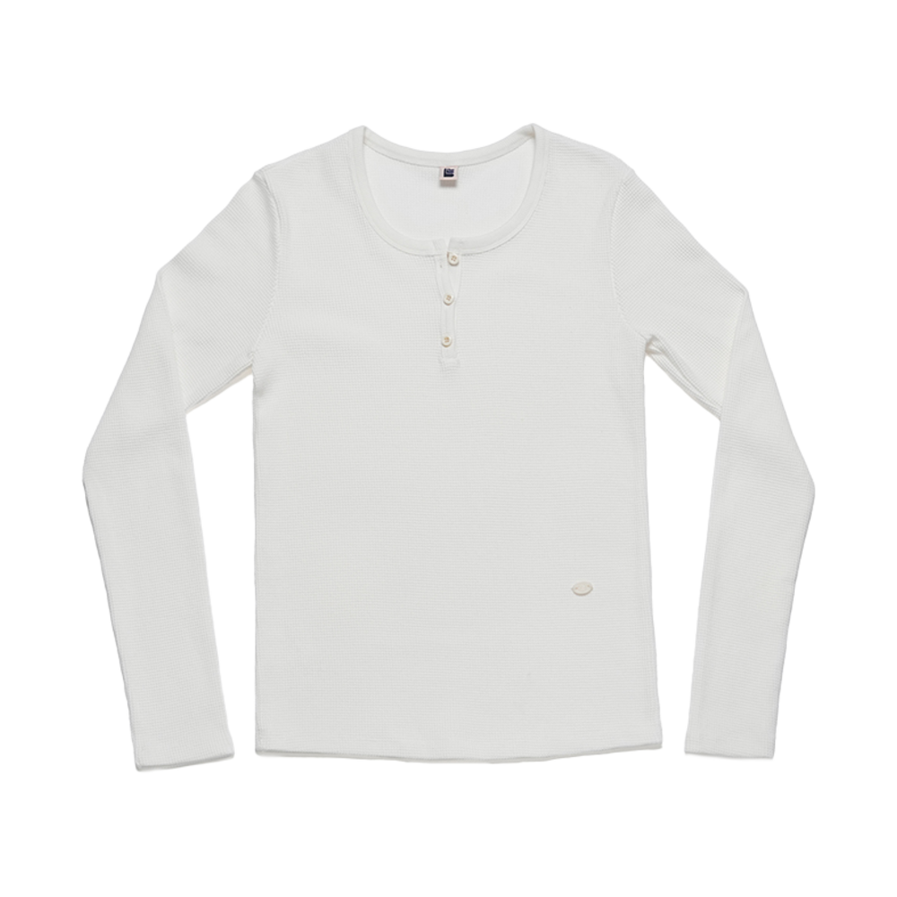 LLL90C-LTS-MWH011F LLL Design Studio Waffle Henley Neck Long-Sleeve Tee Milk White
