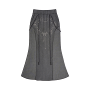 OJOS Graphic Mermaid Maxi Skirt Charcoal