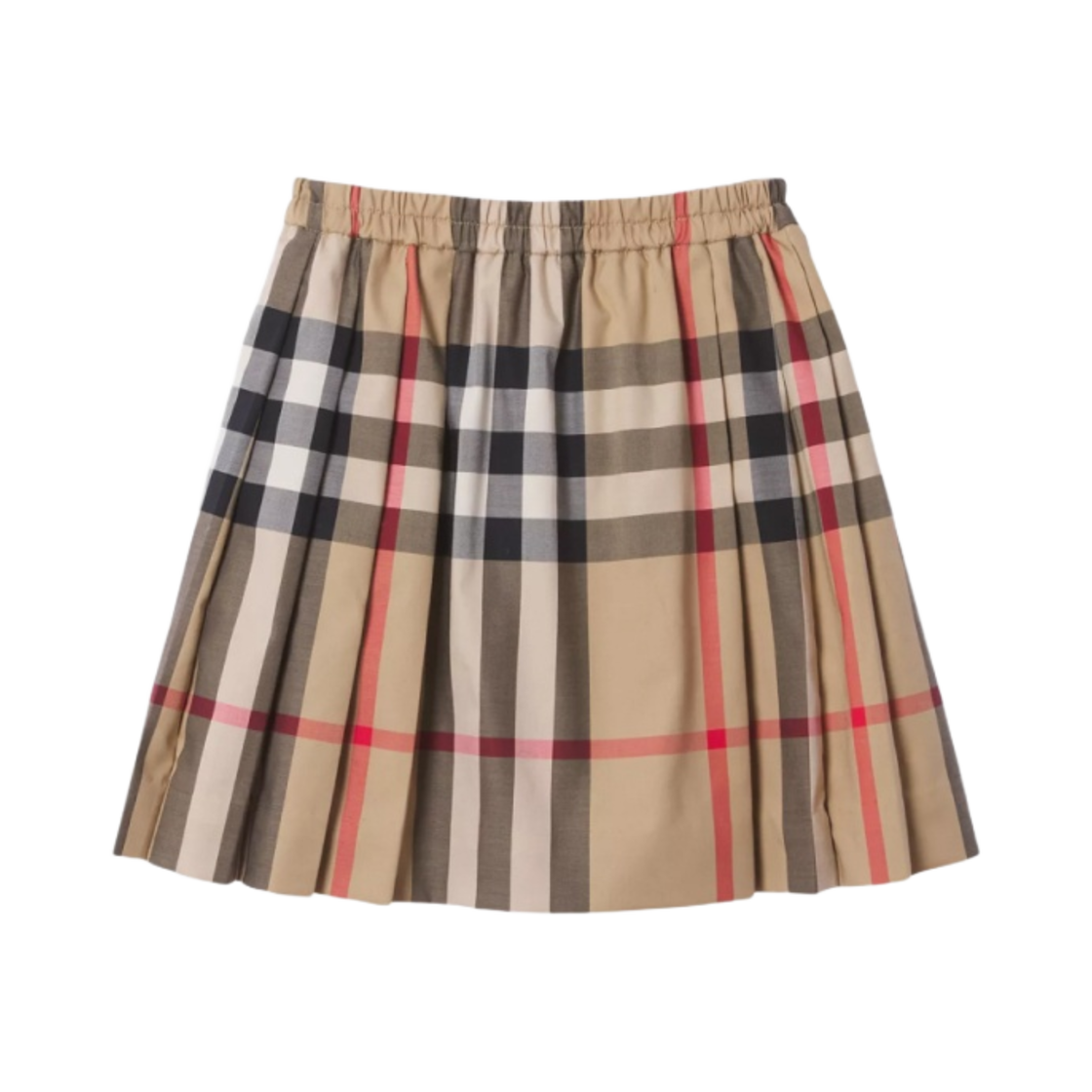8039522 (Kids) Burberry Check Stretch Cotton Pleated Skirt Archive Beige