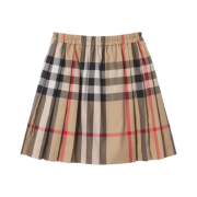 (Kids) Burberry Check Stretch Cotton Pleated Skirt Archive Beige