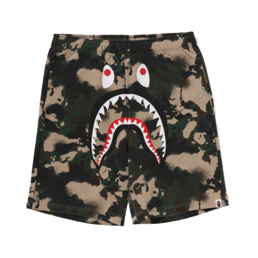 - BAPE Map Camo Regular Fit Shark Sweat Shorts Green