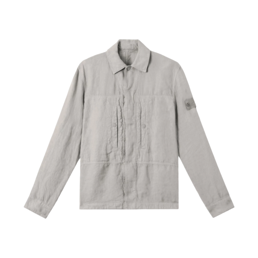 Stone Island 1200010 Diagonal Linen Ghost Overshirt with Pockets and Button Fastening Dust Grey - 25SS