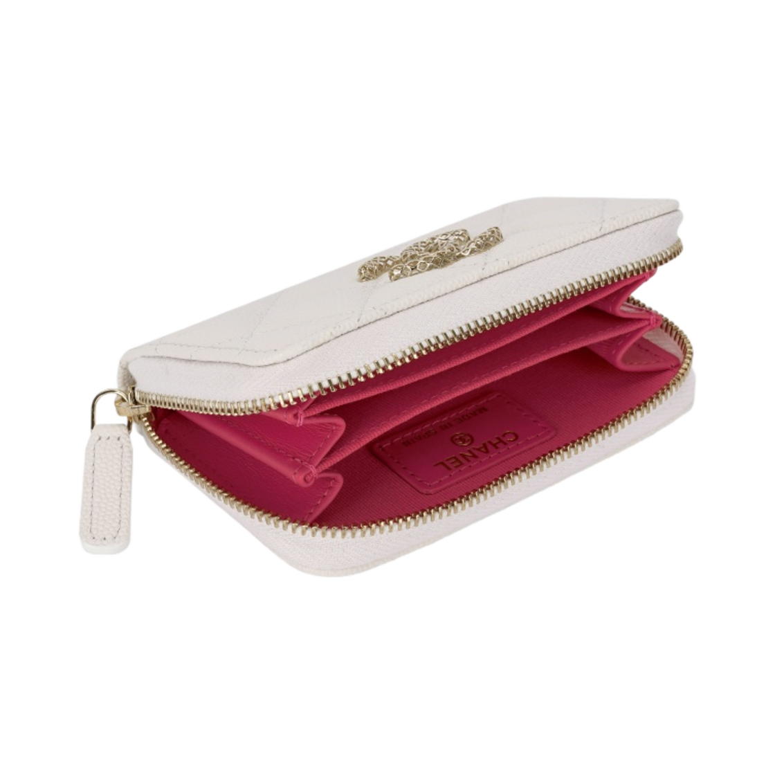 샤넬 지퍼 동전 지갑 그레인드 샤이니 카프스킨 & 골드 메탈 화이트(Chanel Zipped Coin Purse Grained Shiny Calfskin & Gold White) - 3