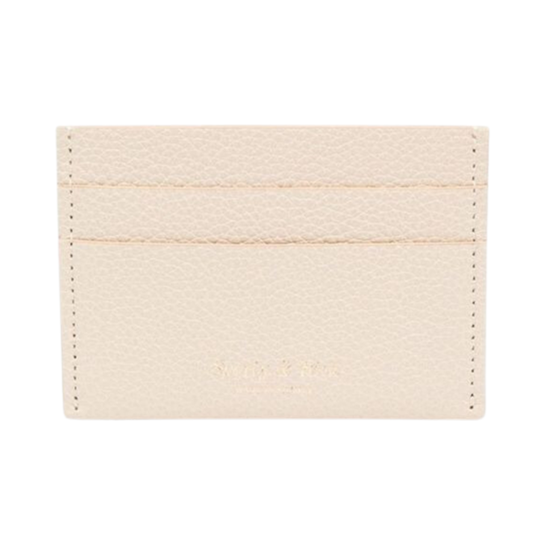 AC743CR Sporty & Rich Logo Stamp Leather Card Holder Cream