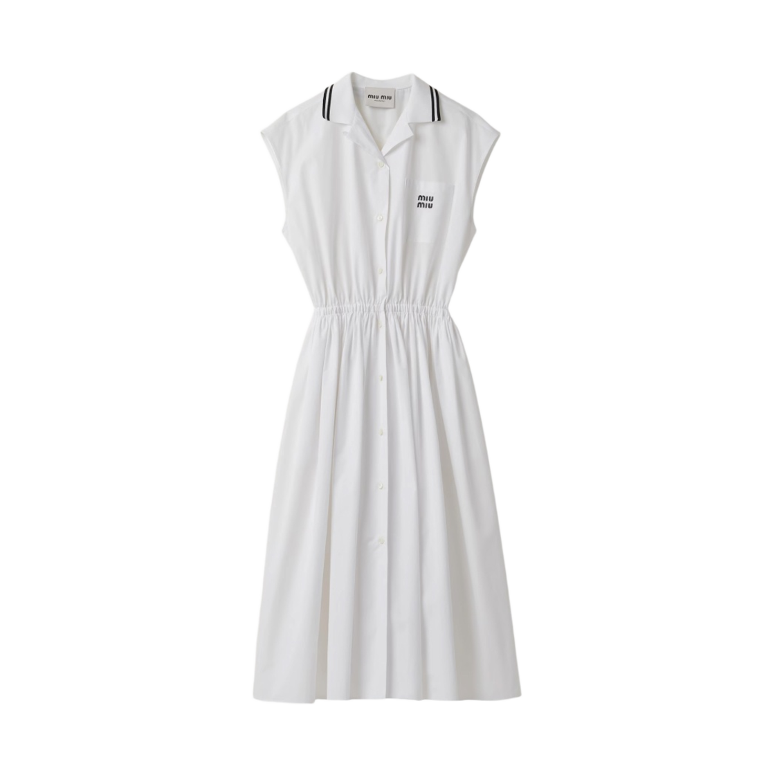 (W) 미우 미우 포플린 미디 드레스 화이트((W) Miu Miu Poplin Midi Dress White) - 1