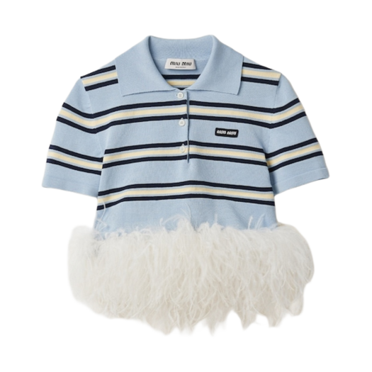 (W) Miu Miu Silk and Cotton Knit Polo Shirt Light Blue