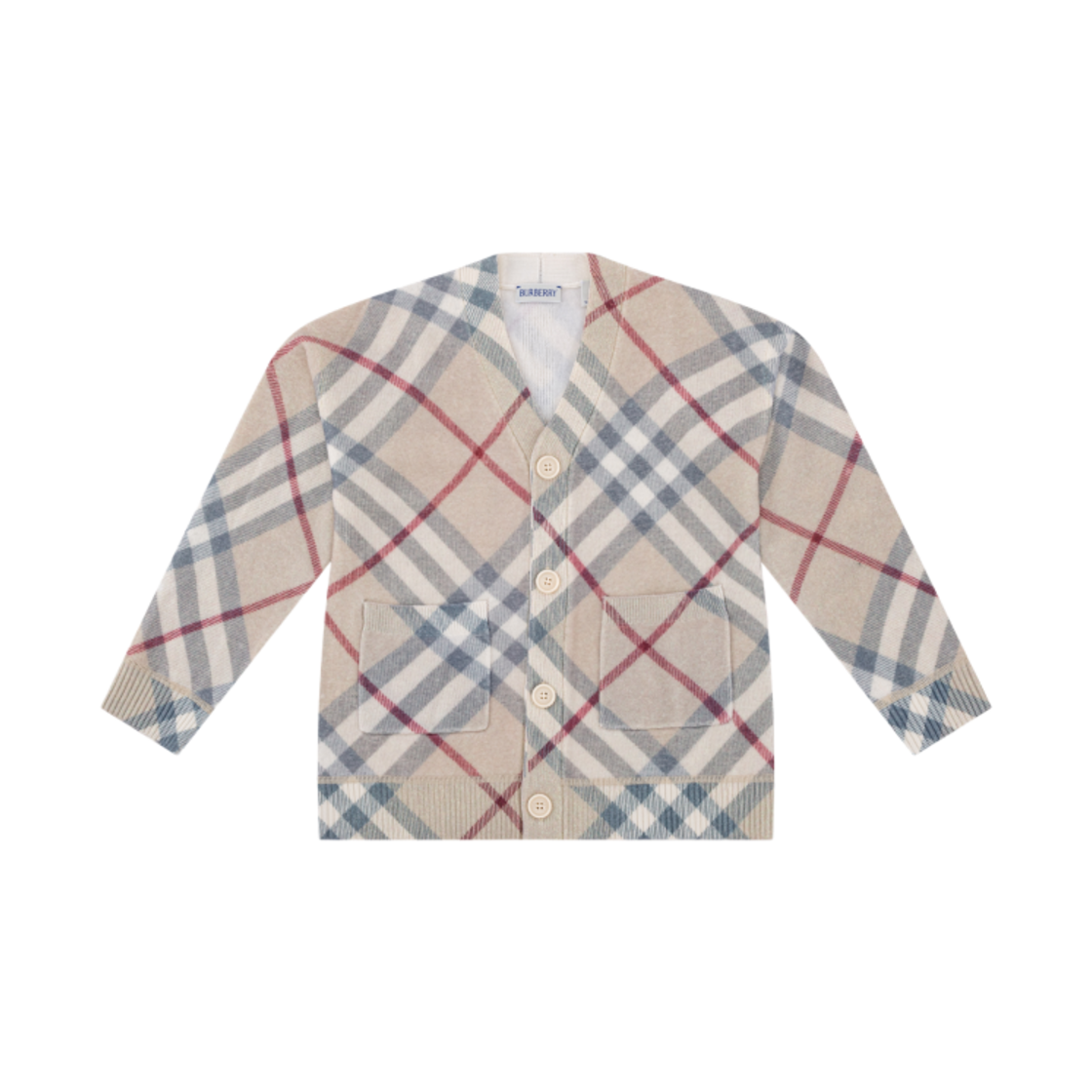 (키즈) 버버리 체크 울 가디건 페일 스톤((Kids) Burberry Check Wool Cardigan Pale Stone)