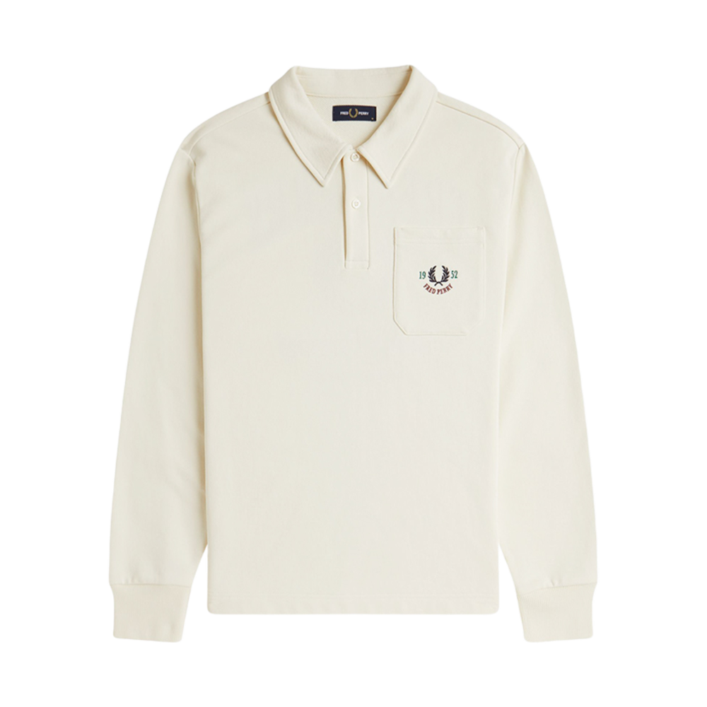 AFPM2519846-560 Fred Perry Clubhouse Embroidered Champion Collared Sweatshirt Ecru