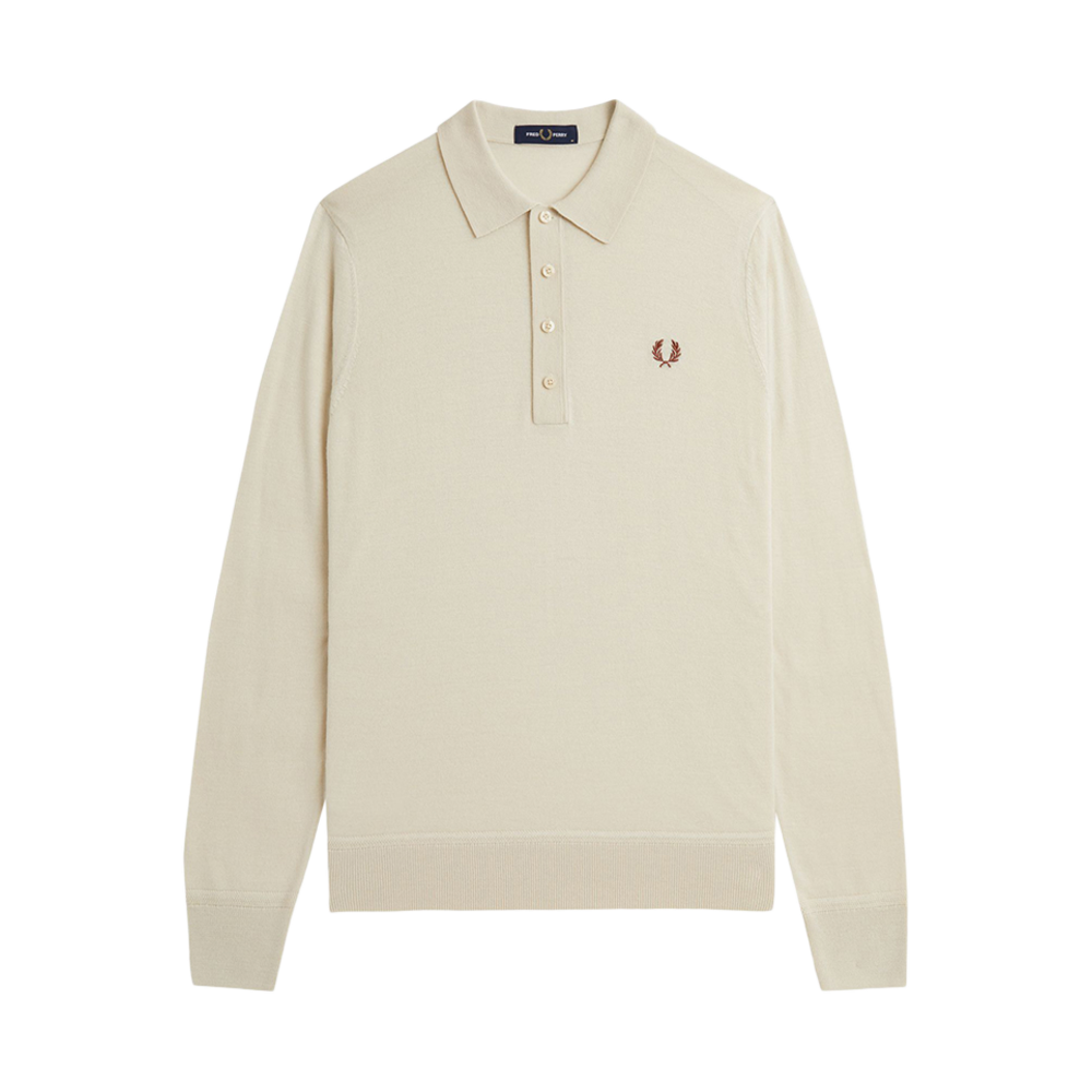 AFPM2438534-691 Fred Perry Fine Knit Long Sleeve Shirt Oatmeal