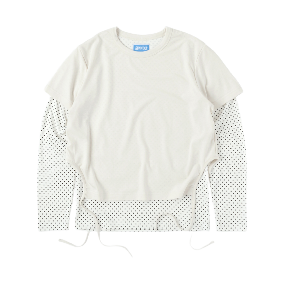 SNCT25STO008WH SUNNECT Polka Dot Layered Long Sleeve T-Shirt White