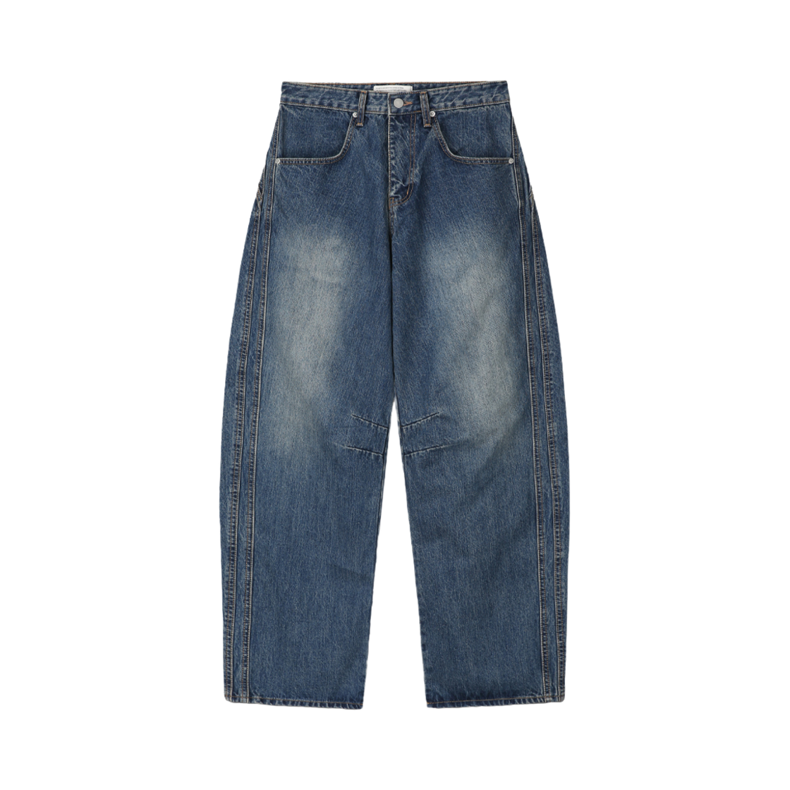 다이브인 와이드 커브드 데님 팬츠 워시드 블루