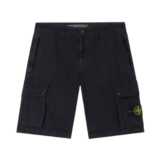 Stone Island L100011 Brushed Organic Cotton Canvas Old Effect Slim-Fit Cargo Bermuda Shorts with Zipper Pockets Blue - 25SS