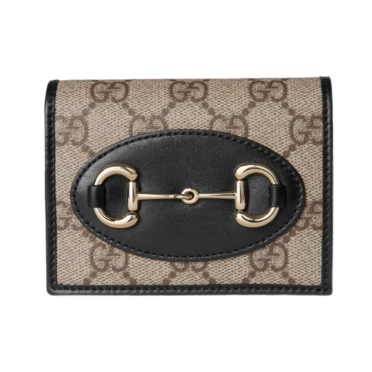 Gucci Horsebit 1955 Card Case Wallet Beige Black