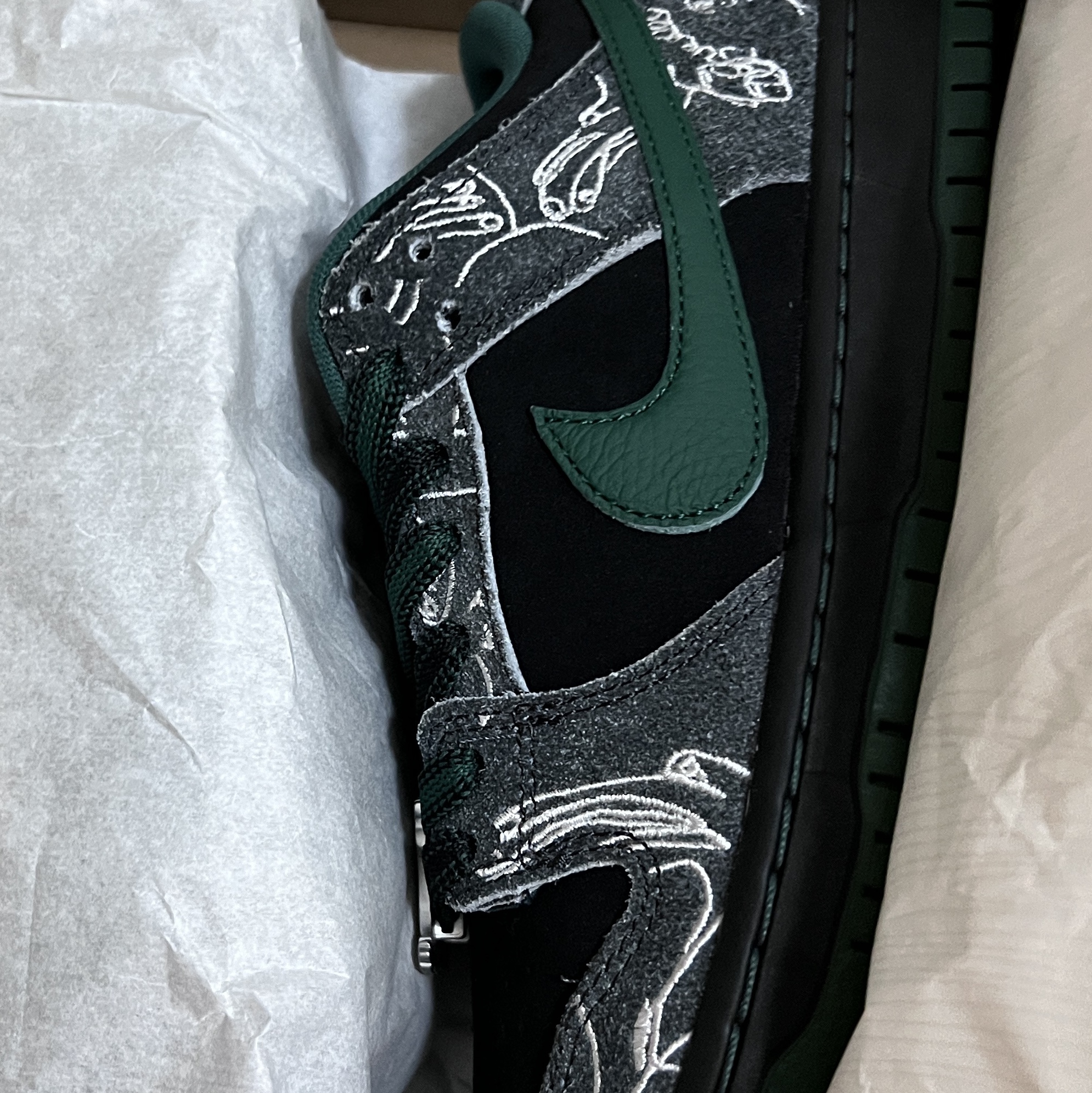 Nike x There SB Dunk Low Pro Anthracite and Gorge Green 착용 스타일