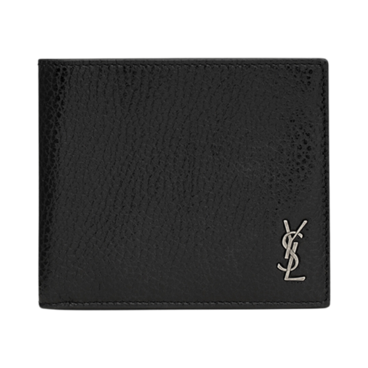 Saint Laurent Tiny Cassandre East/West Wallet in Grained Leather Black