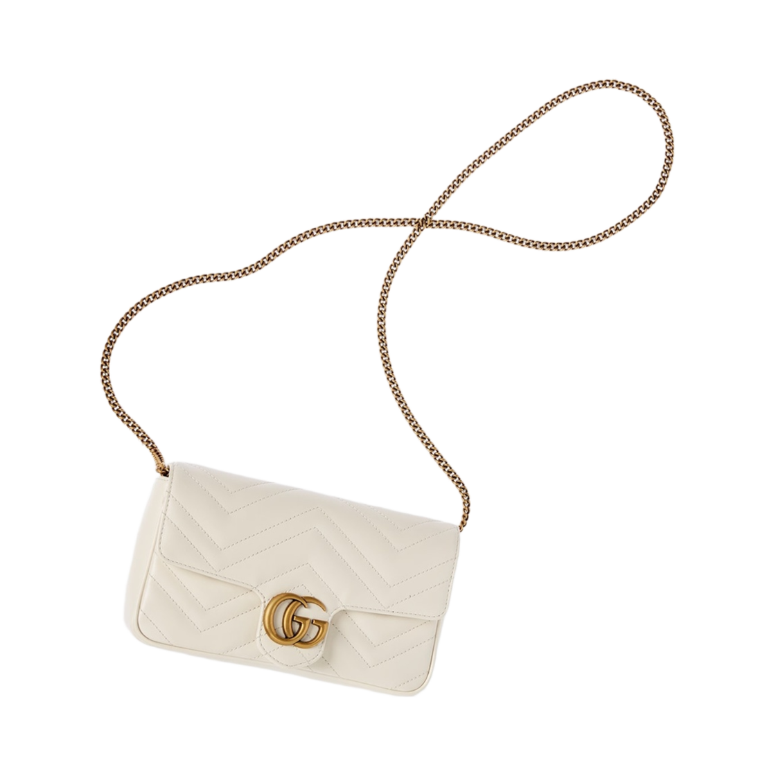 구찌 GG 마몽 미니 카드 케이스 체인 지갑 화이트 레더(Gucci GG Marmont Mini Card Case Chain Wallet White Leather) - 3