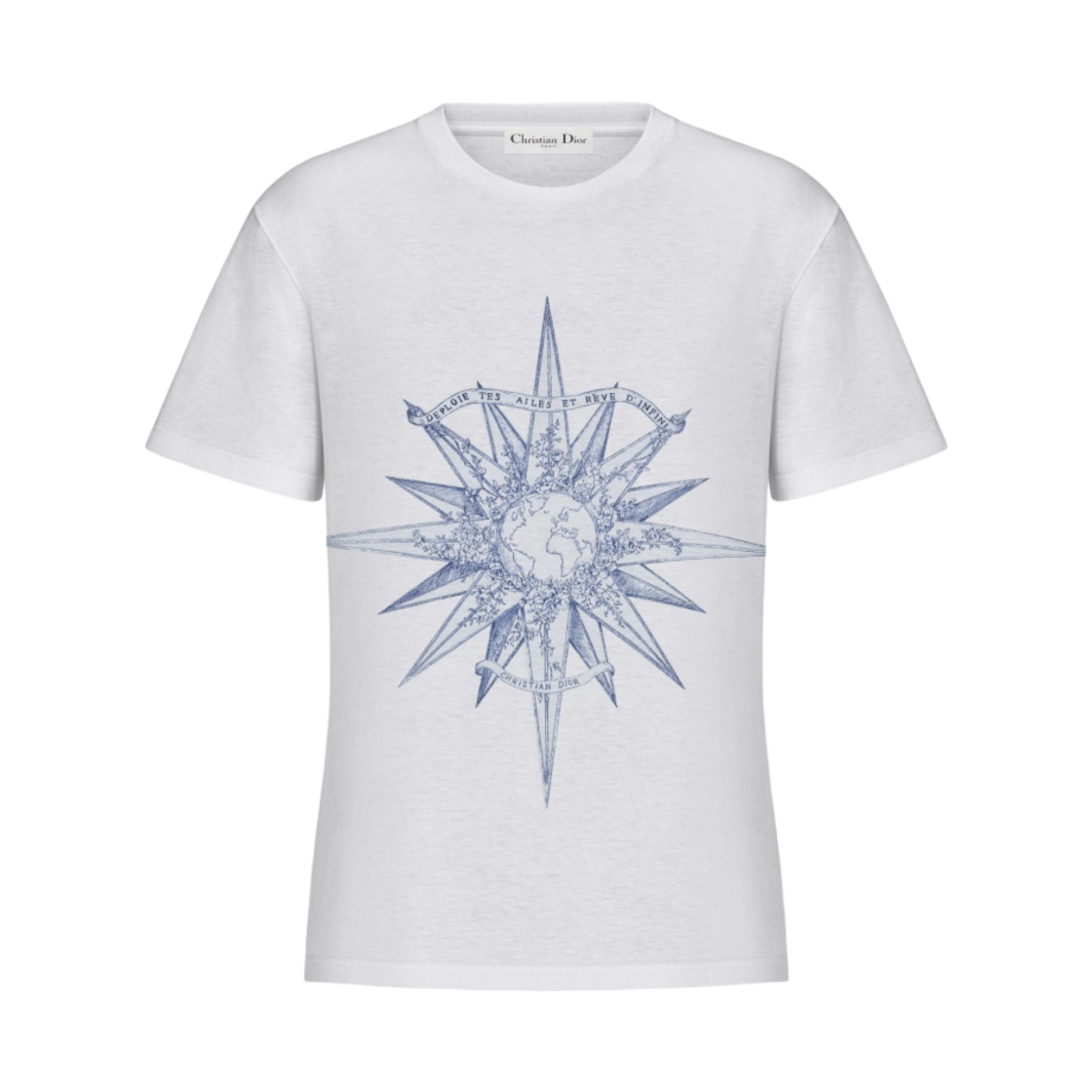 (W) 디올 에크루 코튼 저지 리브 드 인피니 모티프 티셔츠 에크루 블루((W) Dior Ecru Cotton Jersey and Reve d'Infini Motif T-shirt Ecru Blue) - 1