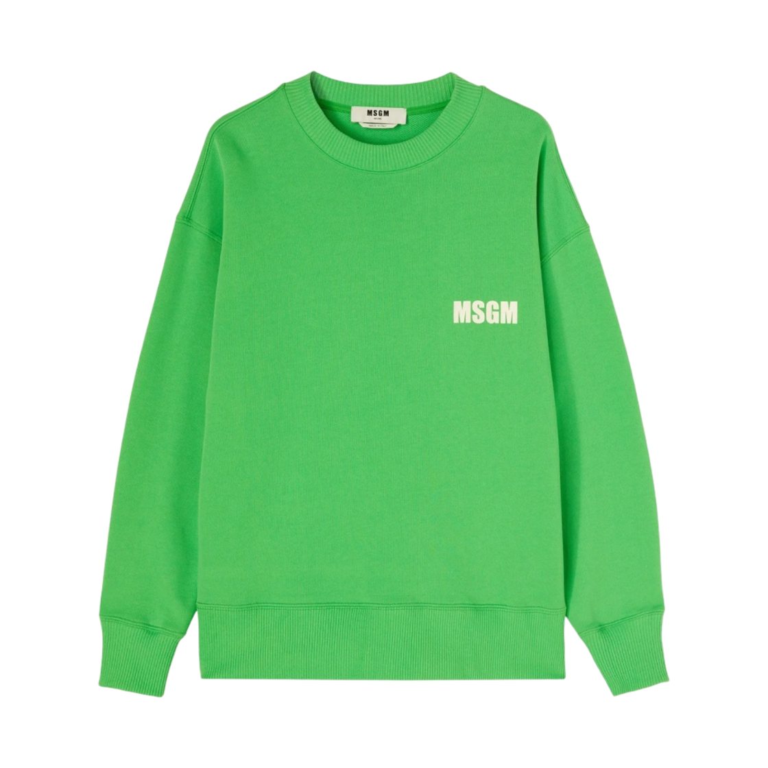 엠에스지엠 MSGM 로고 쿼트 솔리드 컬러 코튼 크루넥 스웨트셔츠 그린(MSGM Solid Color Cotton Crewneck Sweatshirt with Msgm Logo and Quote Green)