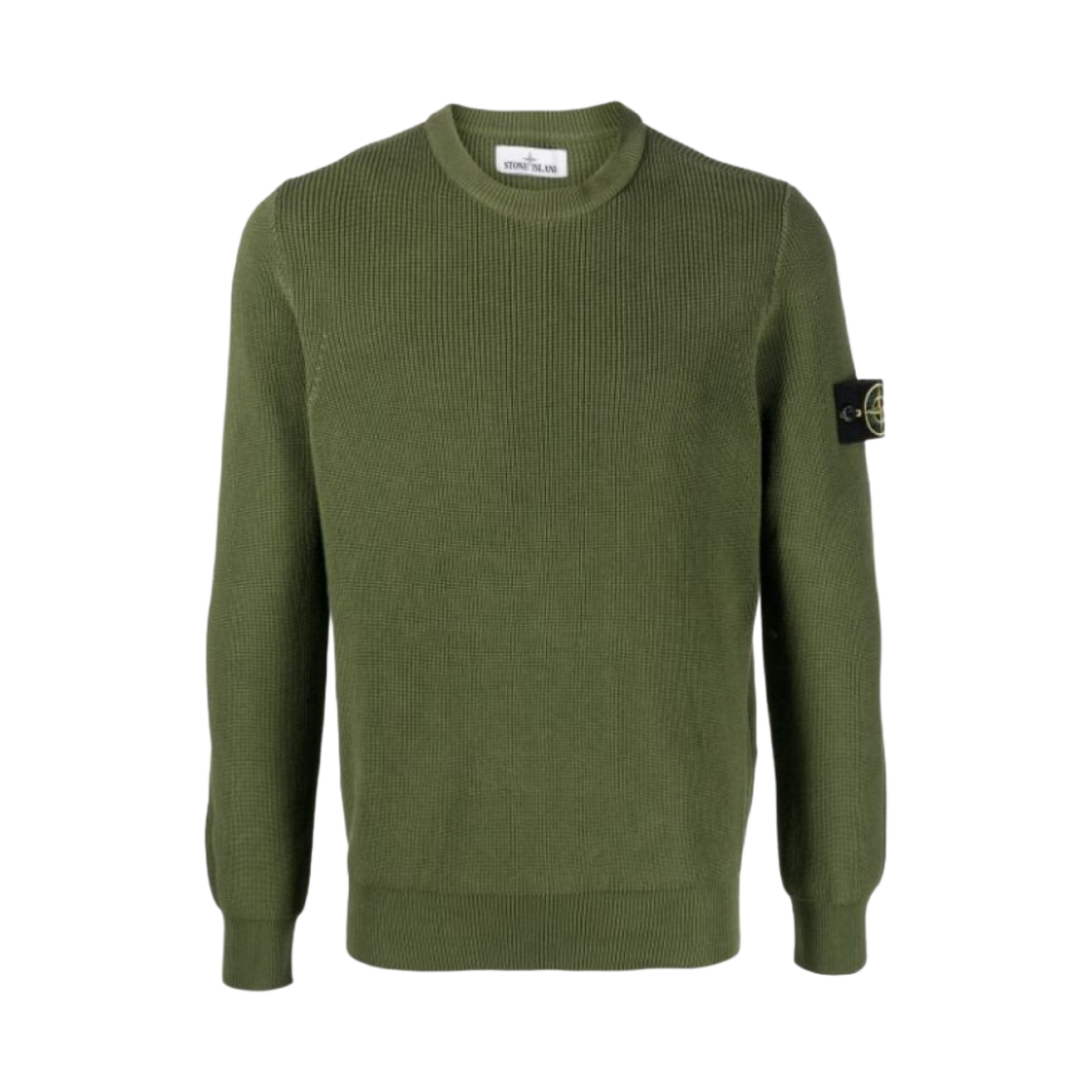 스톤 아일랜드 550D8 립드 소프트 코튼 크루넥 니트 올리브 그린 - 22SS