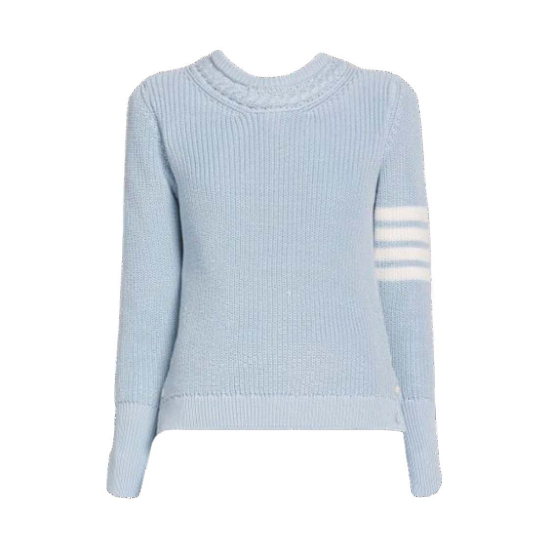 (W) 톰브라운 하프 가디건 스티치 코튼 사선 크루넥 풀오버 라이트 블루((W) Thom Browne Half Cardigan Stitch Cotton 4-Bar Crew Neck Pullover Light Blue) - 1