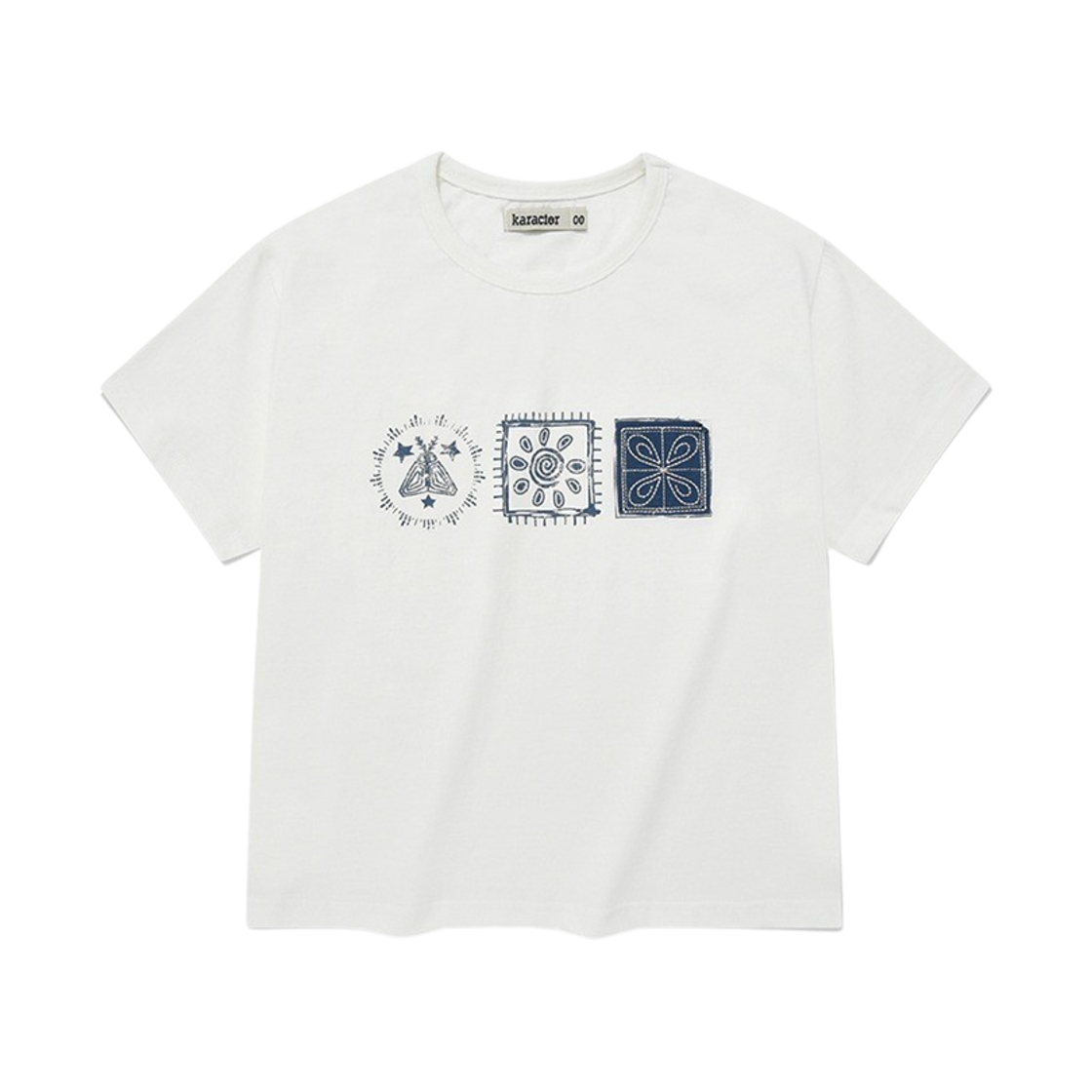 카락터 우먼 스탬프 크롭 하프 티셔츠 오프 화이트(Karactor Woman Stamp Crop Half T-Shirt Off White)