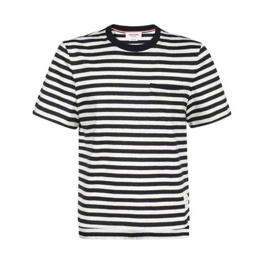 Thom Browne Stripe Linen Jersey Short Sleeve T-Shirt Navy