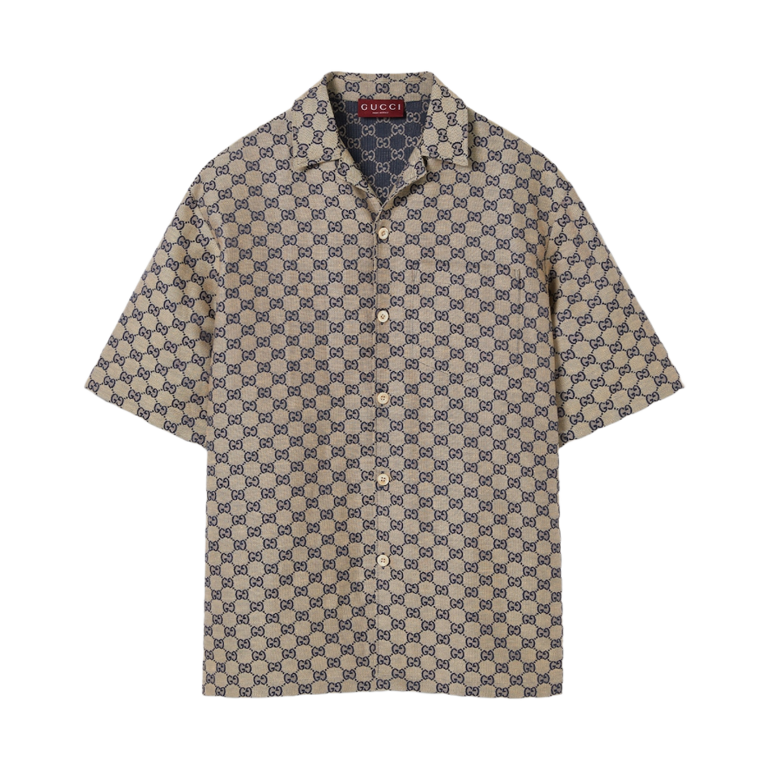 742707-ZAM7G-9118 Gucci GG Linen Blend Canvas Shirt Beige Blue GG Linen Blend Canvas