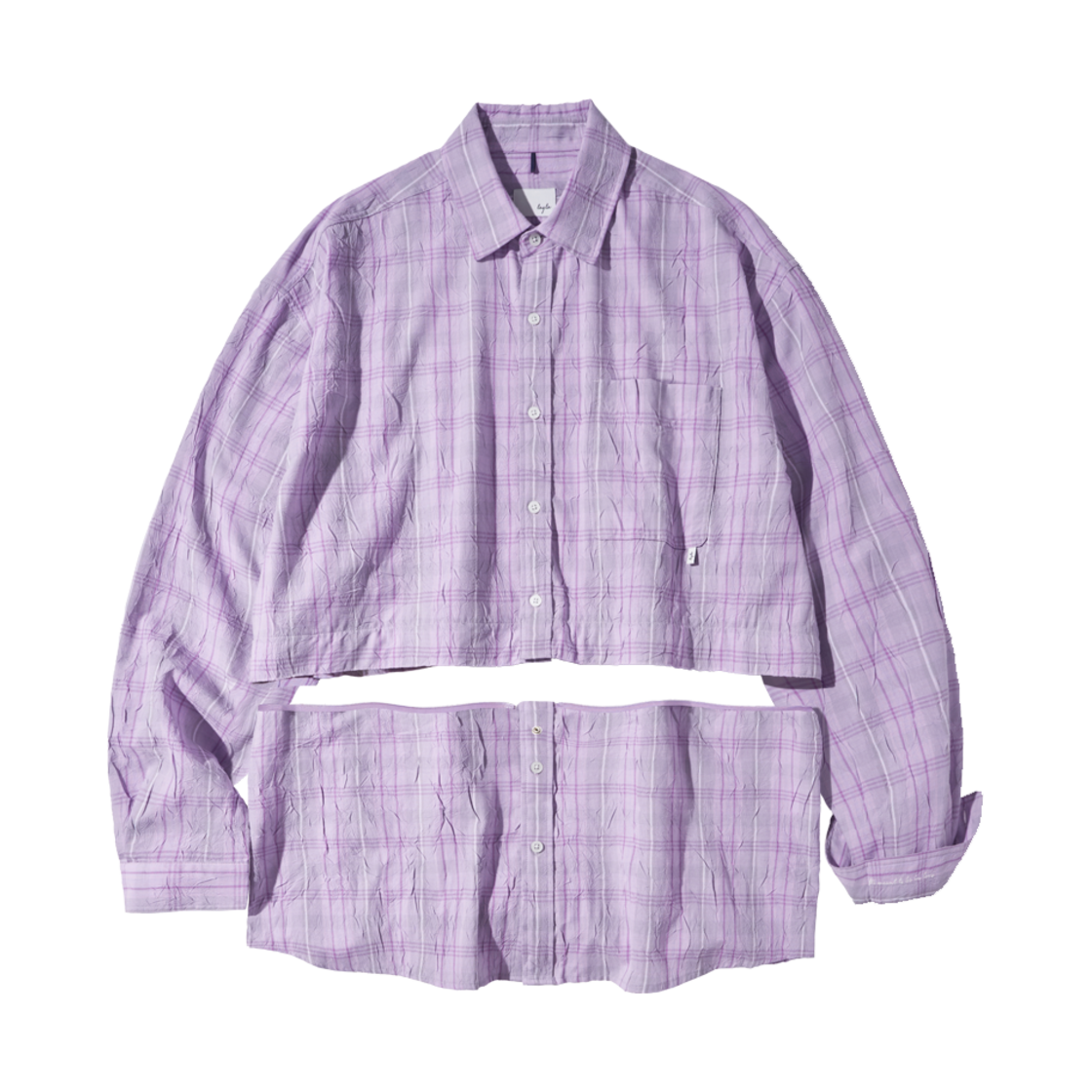 다이아몬드 레이라 크롭 디태처블 크리즈 체크 셔츠 S167 페일 핑크 퍼플(Diamond Layla Crop Detachable Crease Check Shirt S167 Pale Pink Purple)