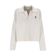 (W) AMI de Coeur Long Sleeved Knitted Polo Shirt Chalk