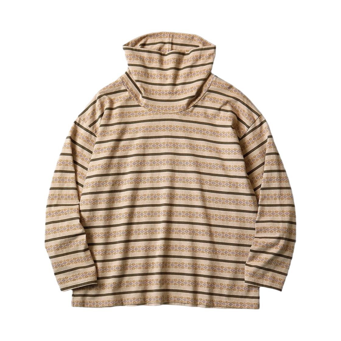 캐피탈 선라이즈 자카드 스트라이프 저지 배기 하이넥 롱슬리브 베이지 카키