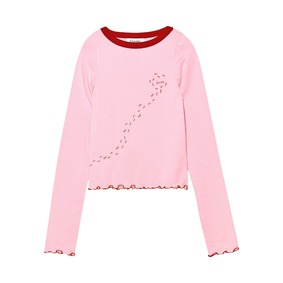 GY41AS06PR Gyeong Boat Neck Ants Long Sleeve Top Pink & Red