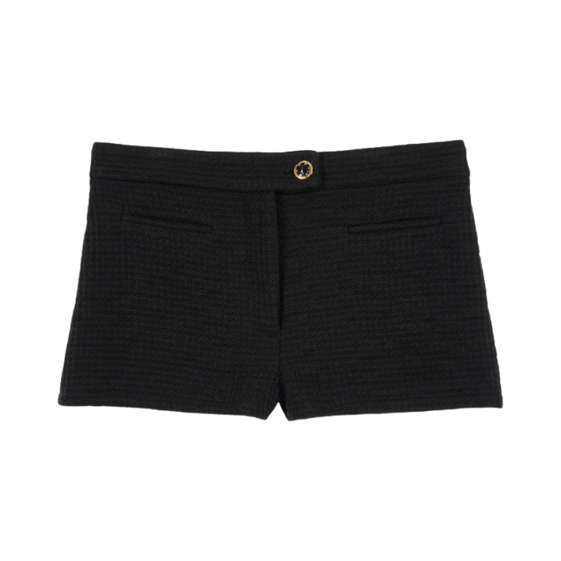 (W) 다이닛 골드 버튼 트위드 숏 팬츠 블랙((W) Deinet Gold Button Tweed Short Pants in Black)