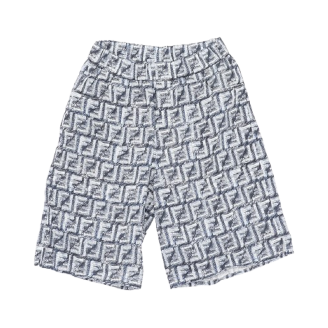 JMF473AQTQF04V6 (Kids) Fendi FF Logo Allover Linen Shorts Navy