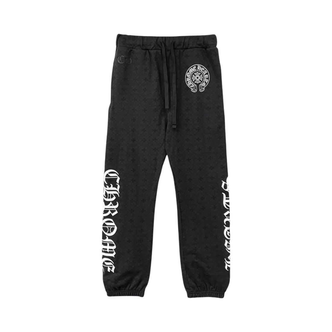 크롬하츠 패턴 크로스 홀스슈 스크립트 로고 팬츠 블랙(Chrome Hearts Pattern Cross Horseshoe Script Logo Pants Black)