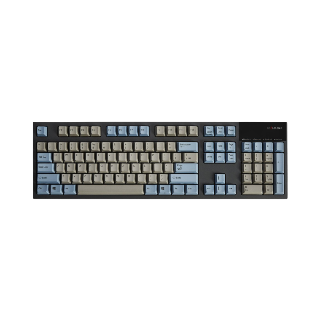 리얼 포스 R2S 저소음 영문 45g 키보드 그레이 블루 (국내 정식 발매 제품)(Real Force R2S Low Noise English 45g Keyboard Grey Blue (Korean Ver.))