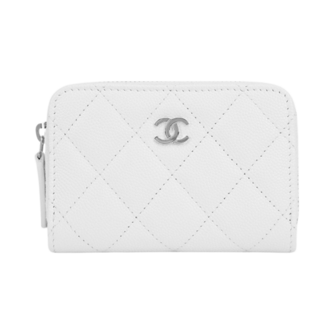 샤넬 클래식 지퍼 동전 지갑 그레인드 카프스킨 & 실버 메탈 화이트(Chanel Classic Zipped Coin Purse Grained Calfskin & Silver White)