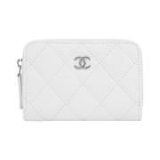 Chanel Classic Zipped Coin Purse Grained Calfskin & Silver White
