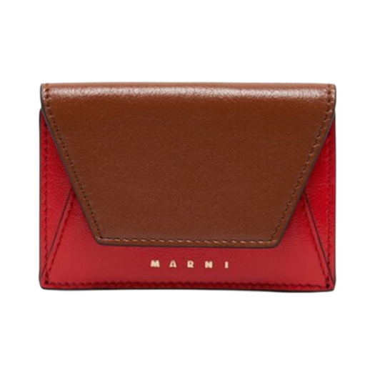 Marni Leather Tri-Fold Wallet Moca Cherry
