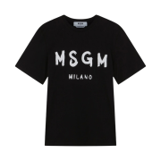 MSGM Cotton T-Shirt with Brushed Logo Black