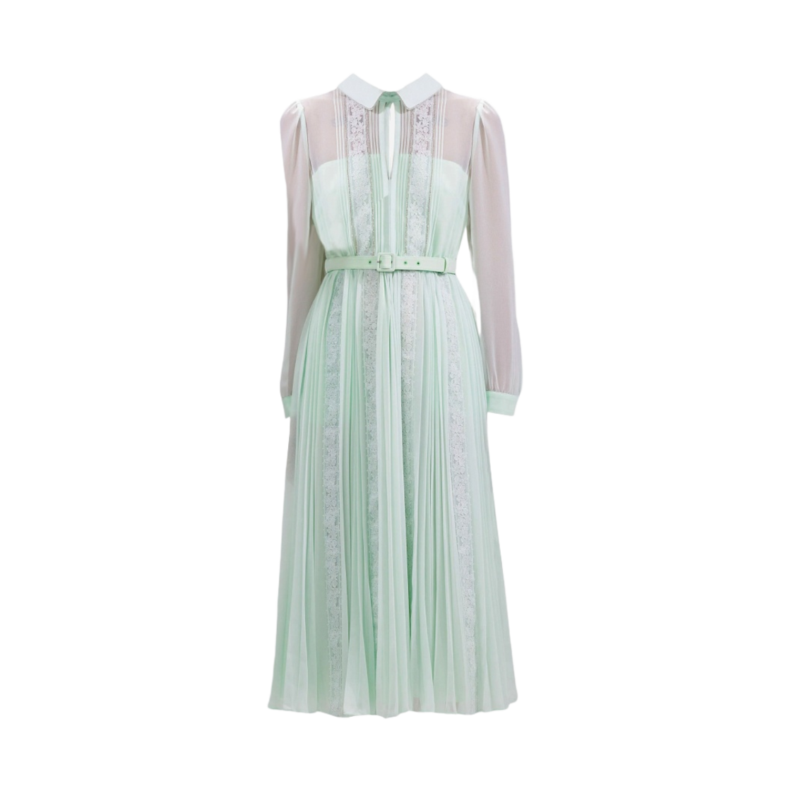 (W) 셀프 포트레이트 플리트 디아만테 디테일 미디 드레스 그린((W) Self Portrait Pleated Diamante Detail Midi Dress Green) - 1
