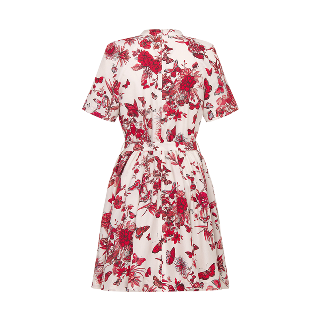 417R89A3676-X3810 (W) Dior Belted Shirt Dress White Silk Poplin Red Mexico Motif - #2