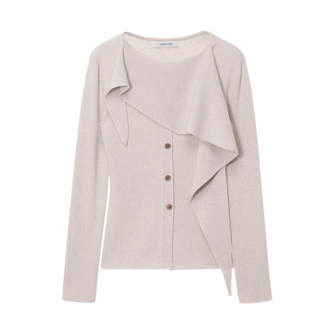(W) 루에브르 어시메트리컬 넥 머플러 립 니트 풀오버 밀키 화이트((W) Loeuvre Asymmetrical Neck Muffler Rib Knit Pullover Milky White)